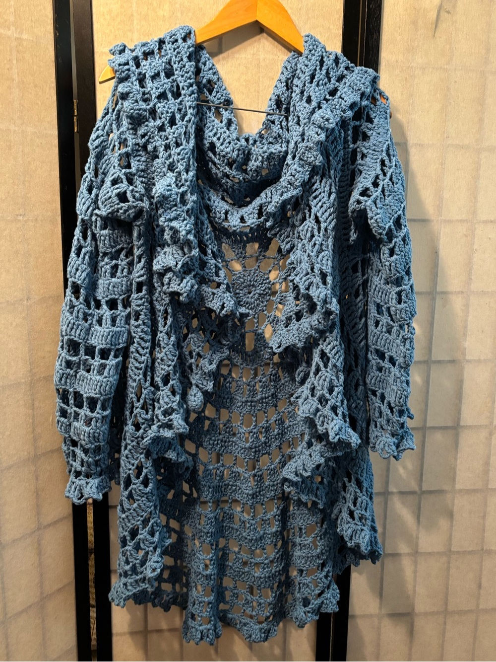 Handmade Open Crochet Boho Vibes Cardigan Overpiece, with sleeves